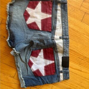 Denim Jean Shorts with Red Star Patch Back Pockets